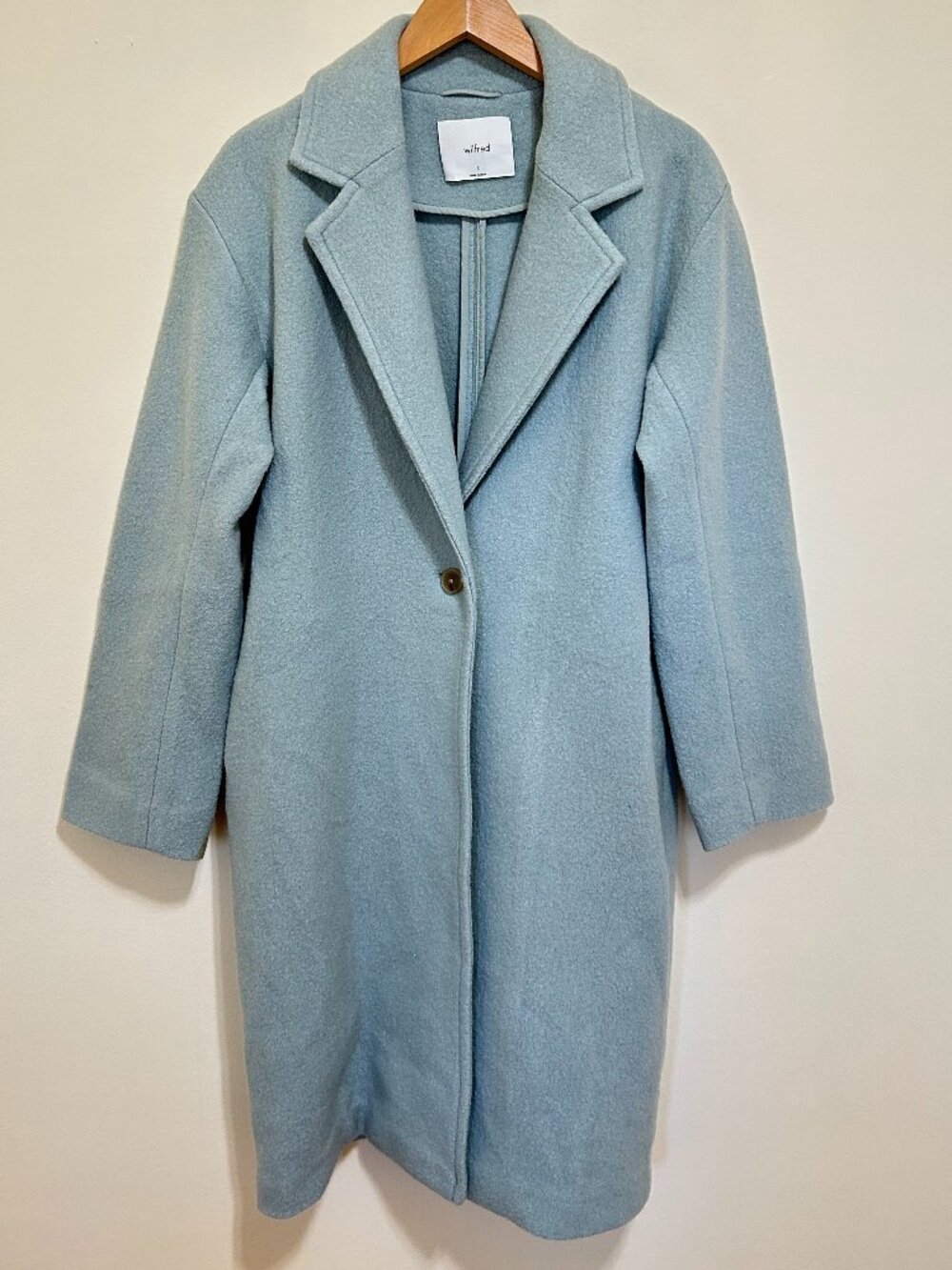 Aritzia Wilfred Midi Length Merino Wool Coat Light Mint Green/Gray Size S